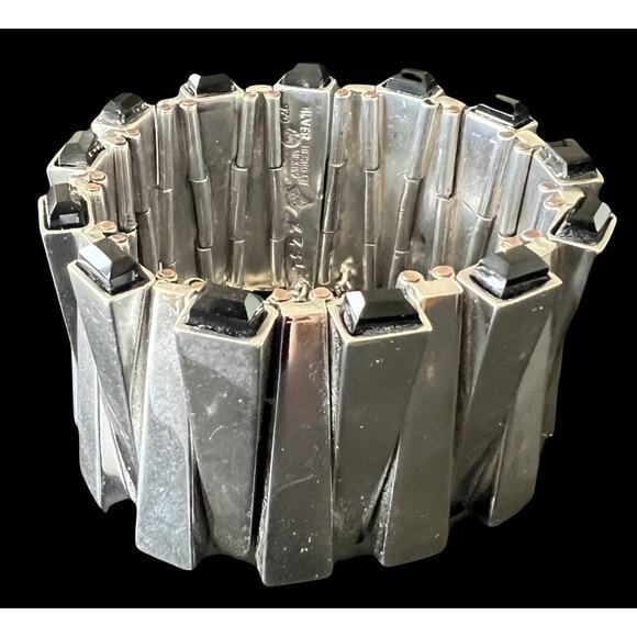 Antonio Pineda Taxco Mexico Sterling Silver Obsidian Matchstick Bracelet 195g - Picture 2 of 10